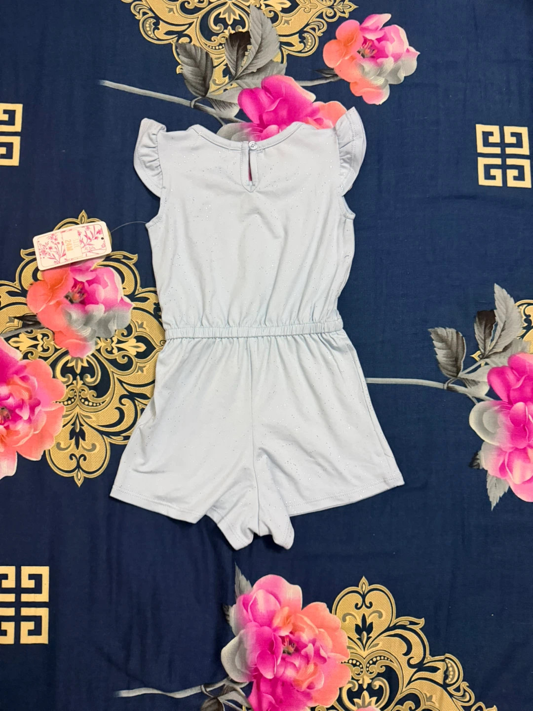 Blue Sparkly Romper with Floral Peace Sign - photo 3
