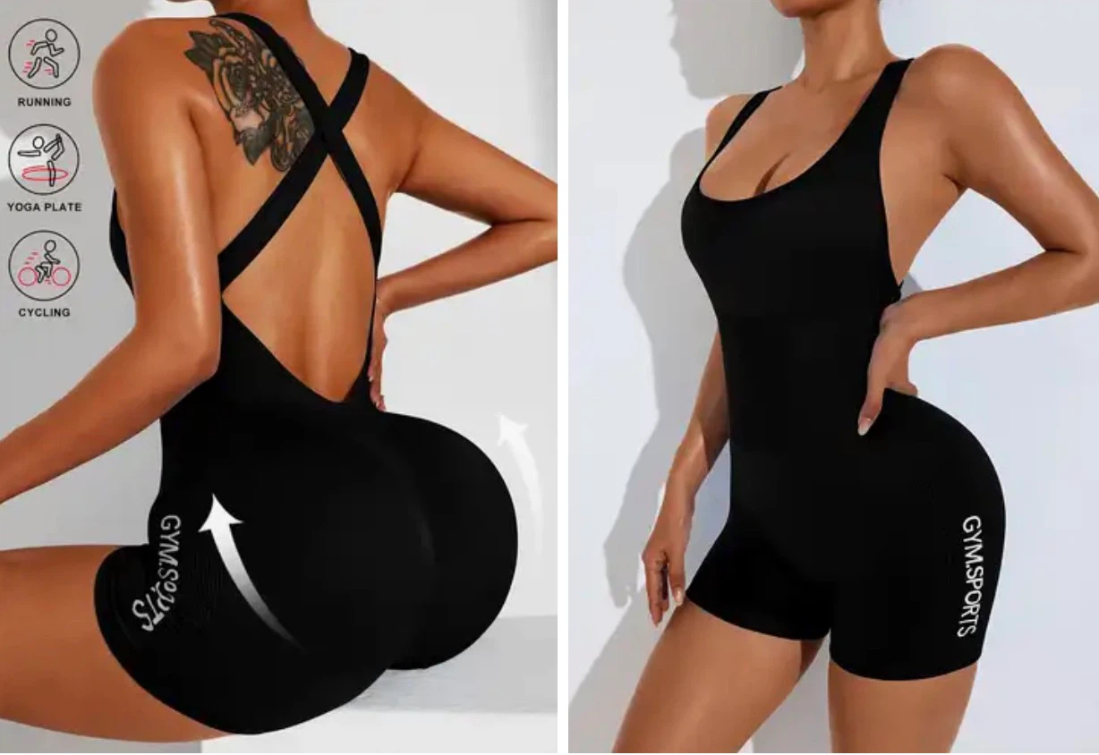 Gym Sports Black Bodysuit Athletic Wear. Size Medium