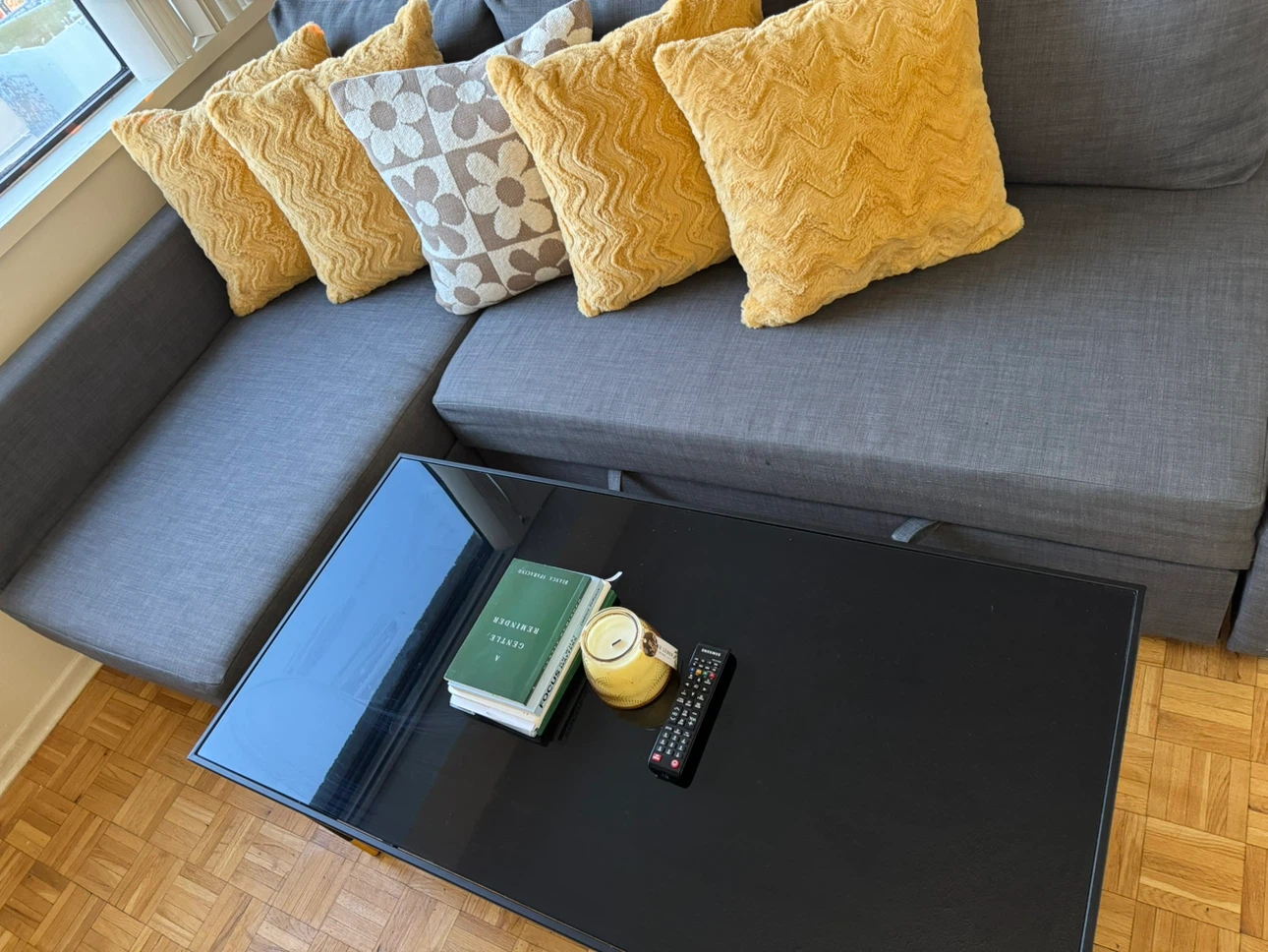 IKEA Sofa Bed + Coffee Table + Yellow Cushions + Foam - photo 4