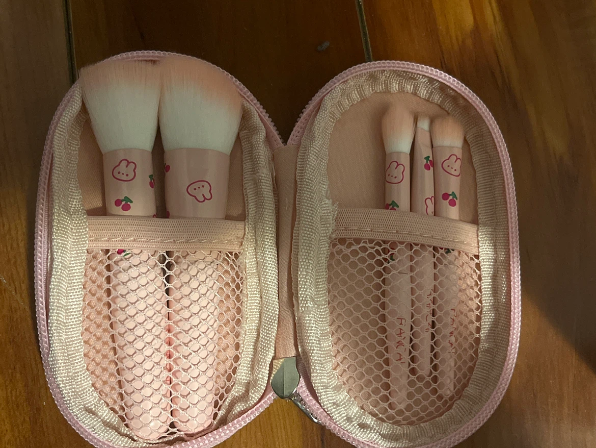 Pink makeup brush set with travel case