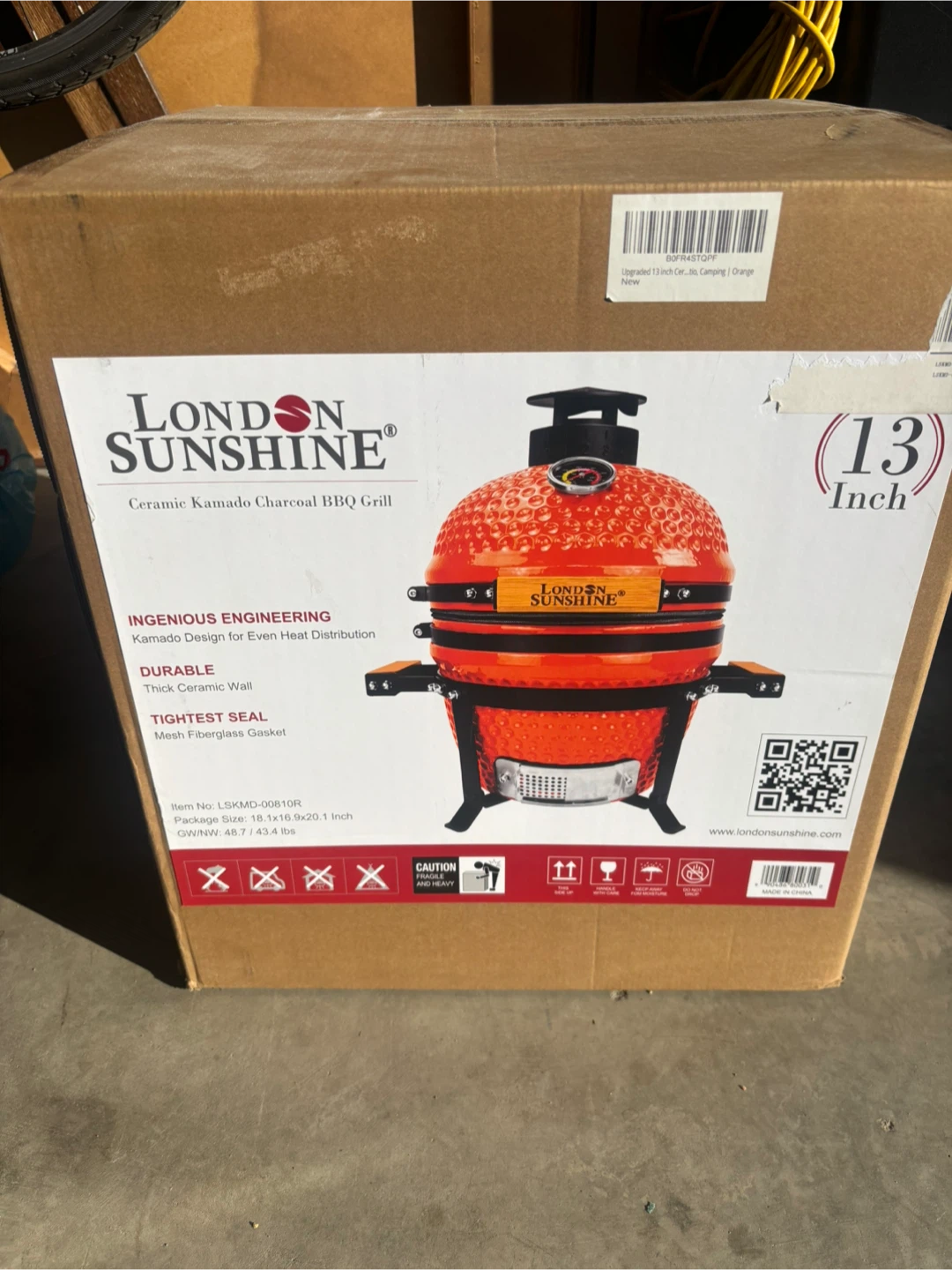 London Sunshine 13 Inch Ceramic Kamado Charcoal BBQ Grill