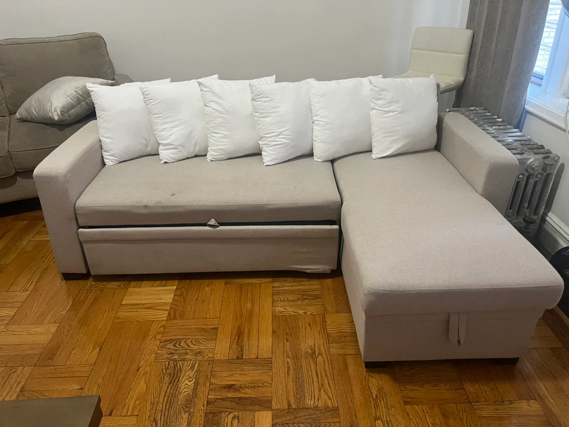 Light Beige Sectional Sofa with Storage Chaise
