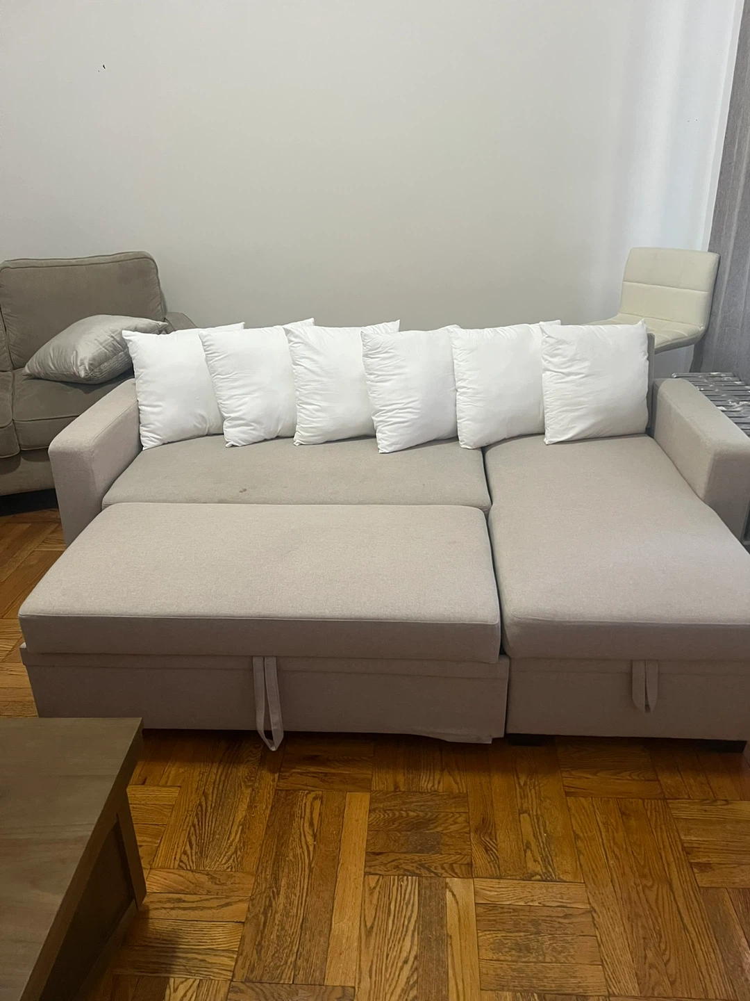 Light Beige Sectional Sofa with Storage Chaise - photo 2