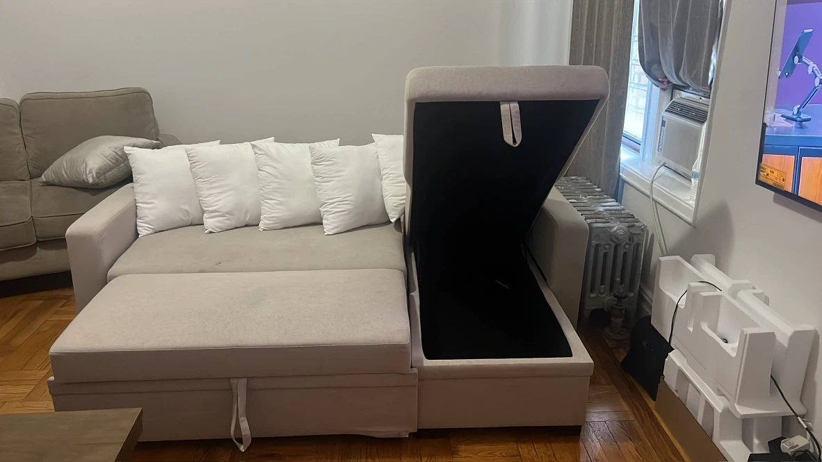 Light Beige Sectional Sofa with Storage Chaise - photo 5