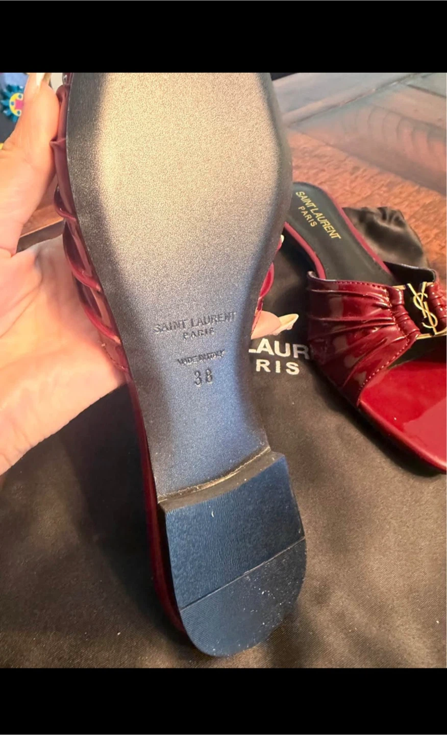 Saint Laurent Paris Red Patent Leather Slide Sandals Size 38 - photo 2