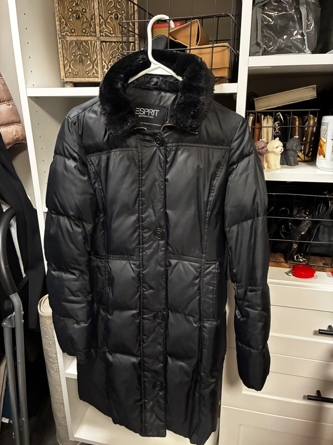 Esprit Black Puffer Coat with Fur Collar