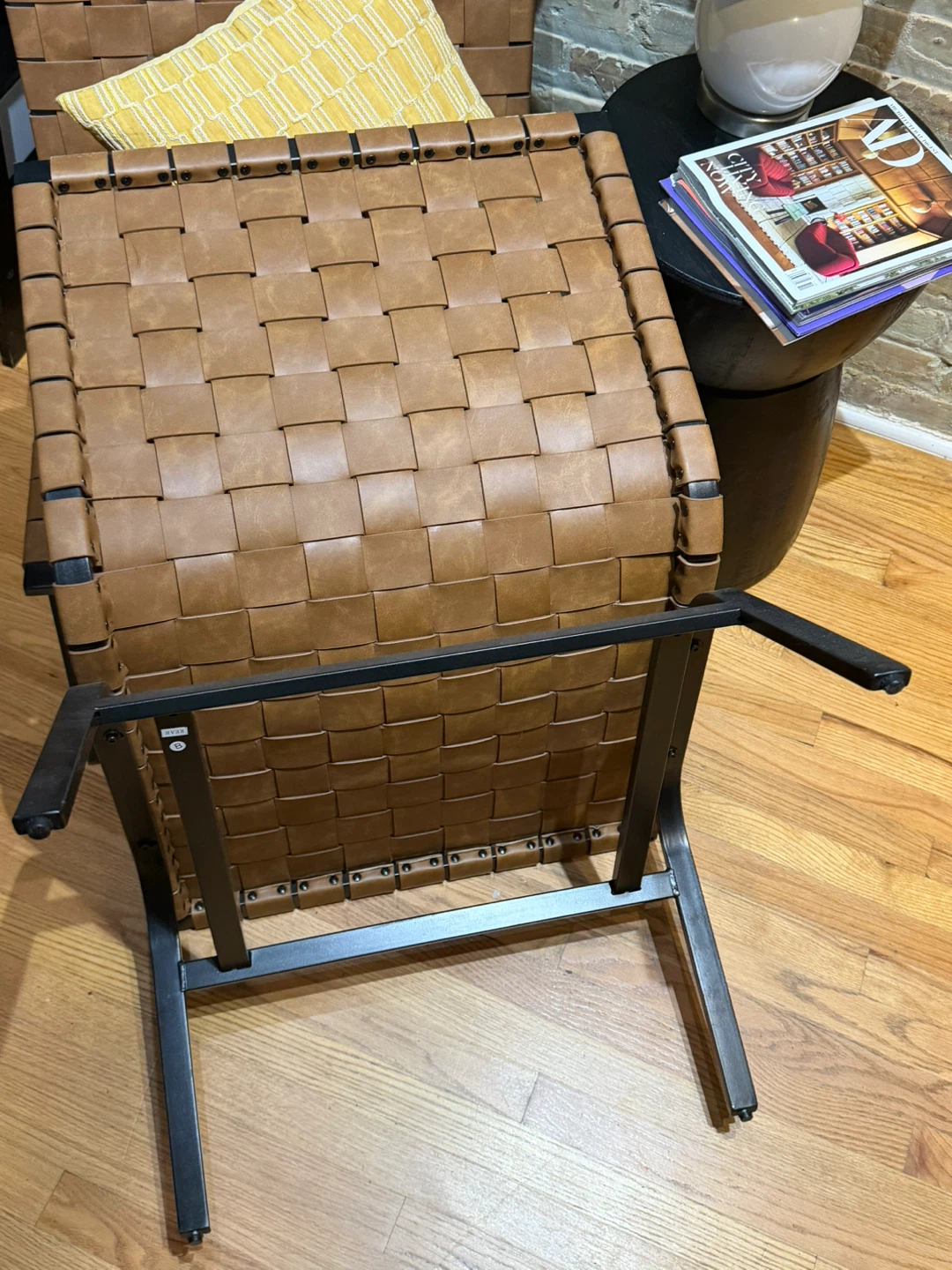 Woven Leather Accent Chair - Tan - photo 3