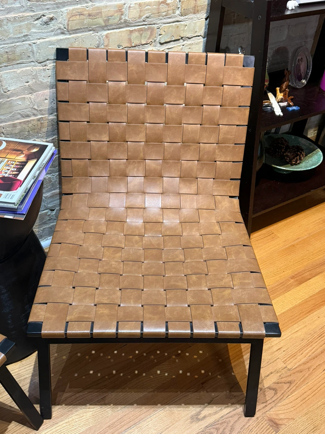 Woven Leather Accent Chair - Tan - photo 2