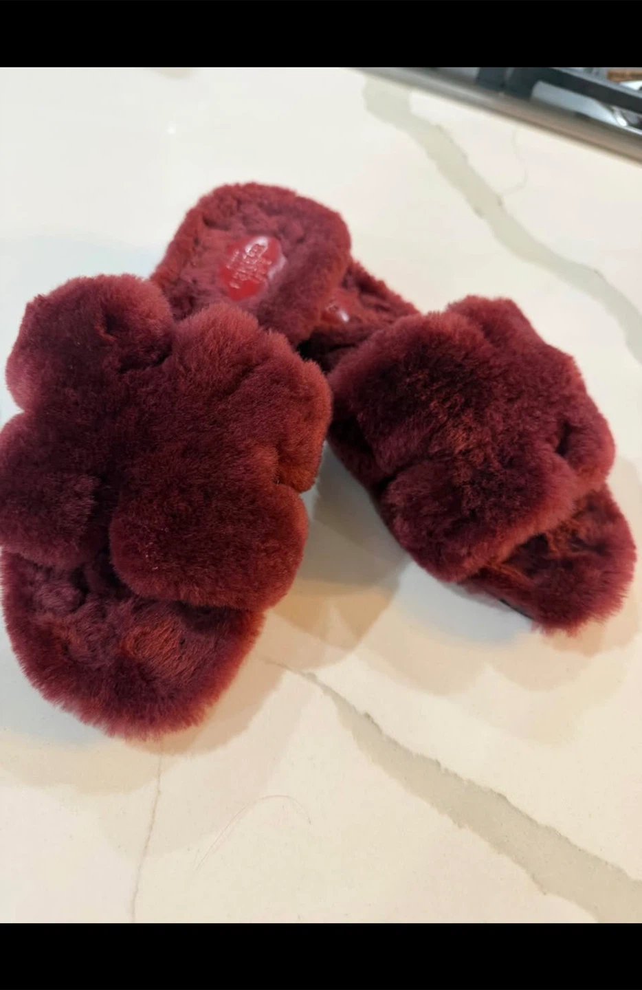 Hermes Burgundy Furry Slides - Size 38