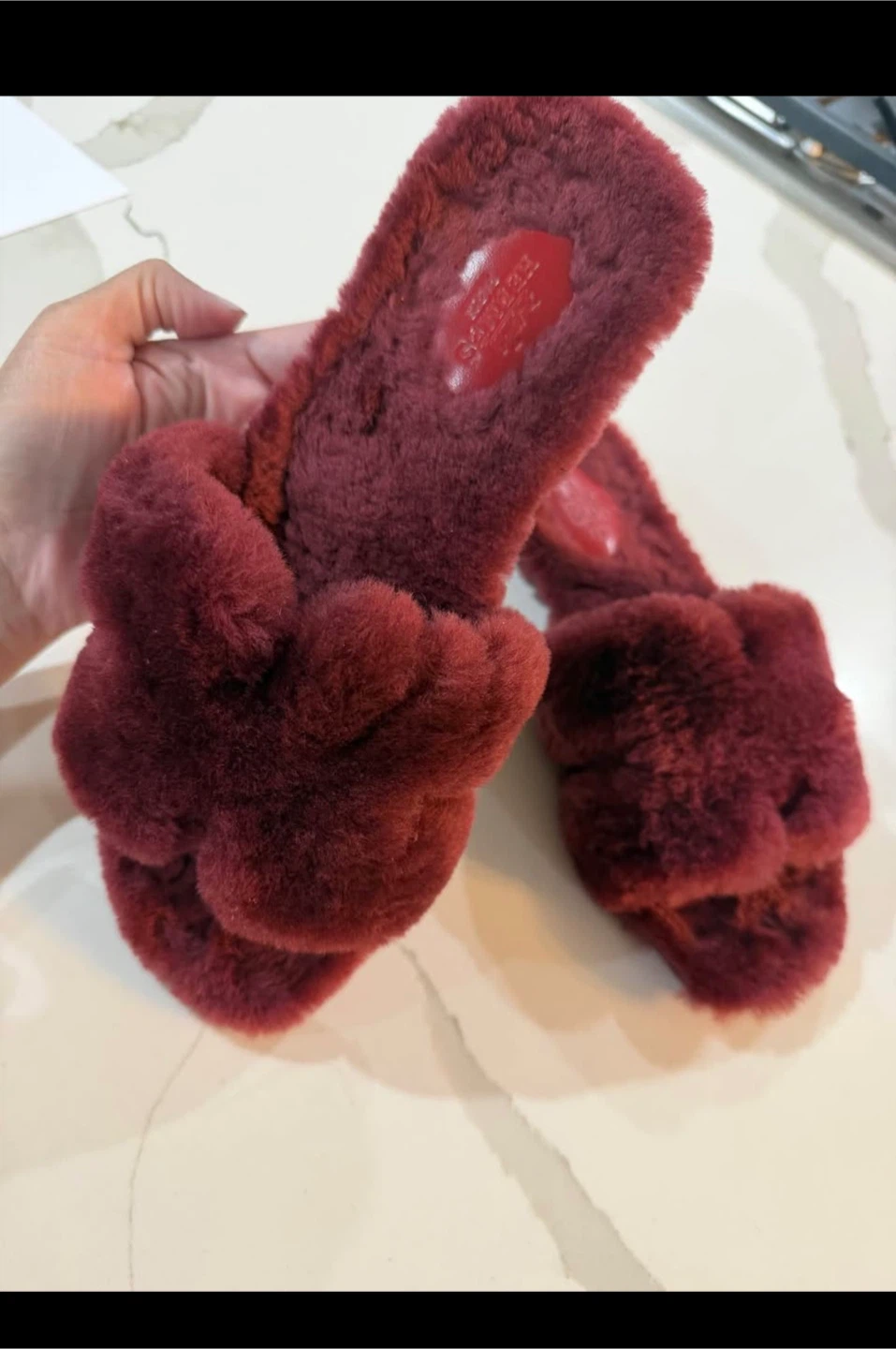 Hermes Burgundy Furry Slides - Size 38 - photo 2