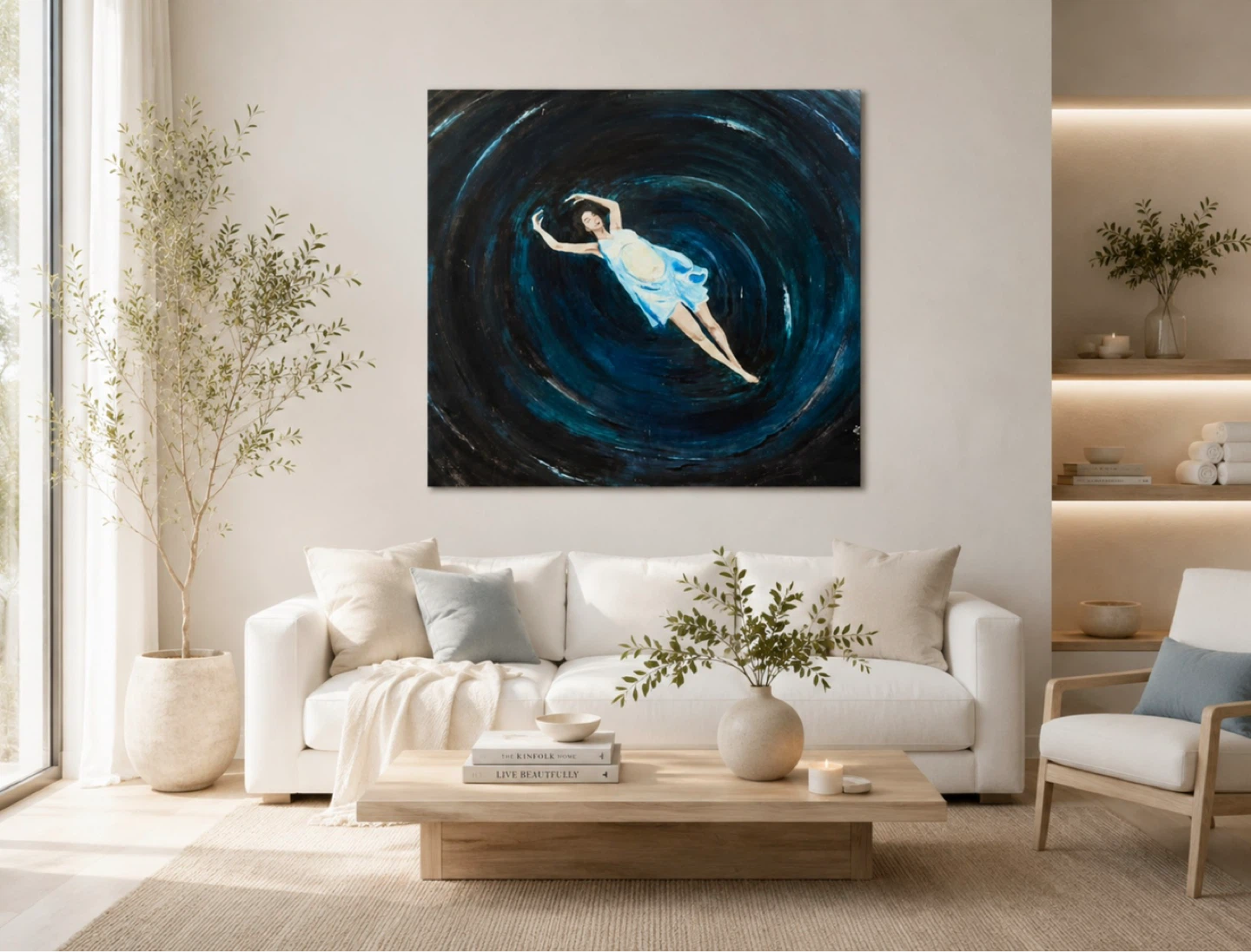 Original Acrylic Painting of Woman Floating