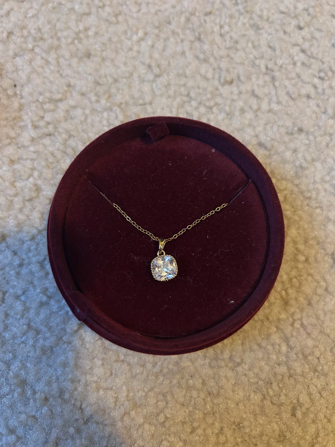Gold-tone Necklace with Square Crystal Pendant