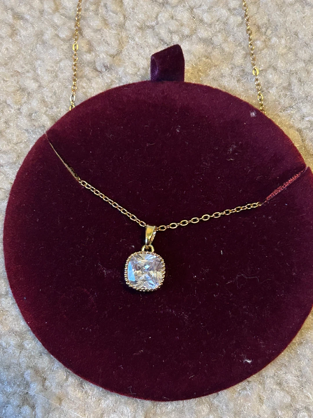 Gold-tone Necklace with Square Crystal Pendant - photo 3