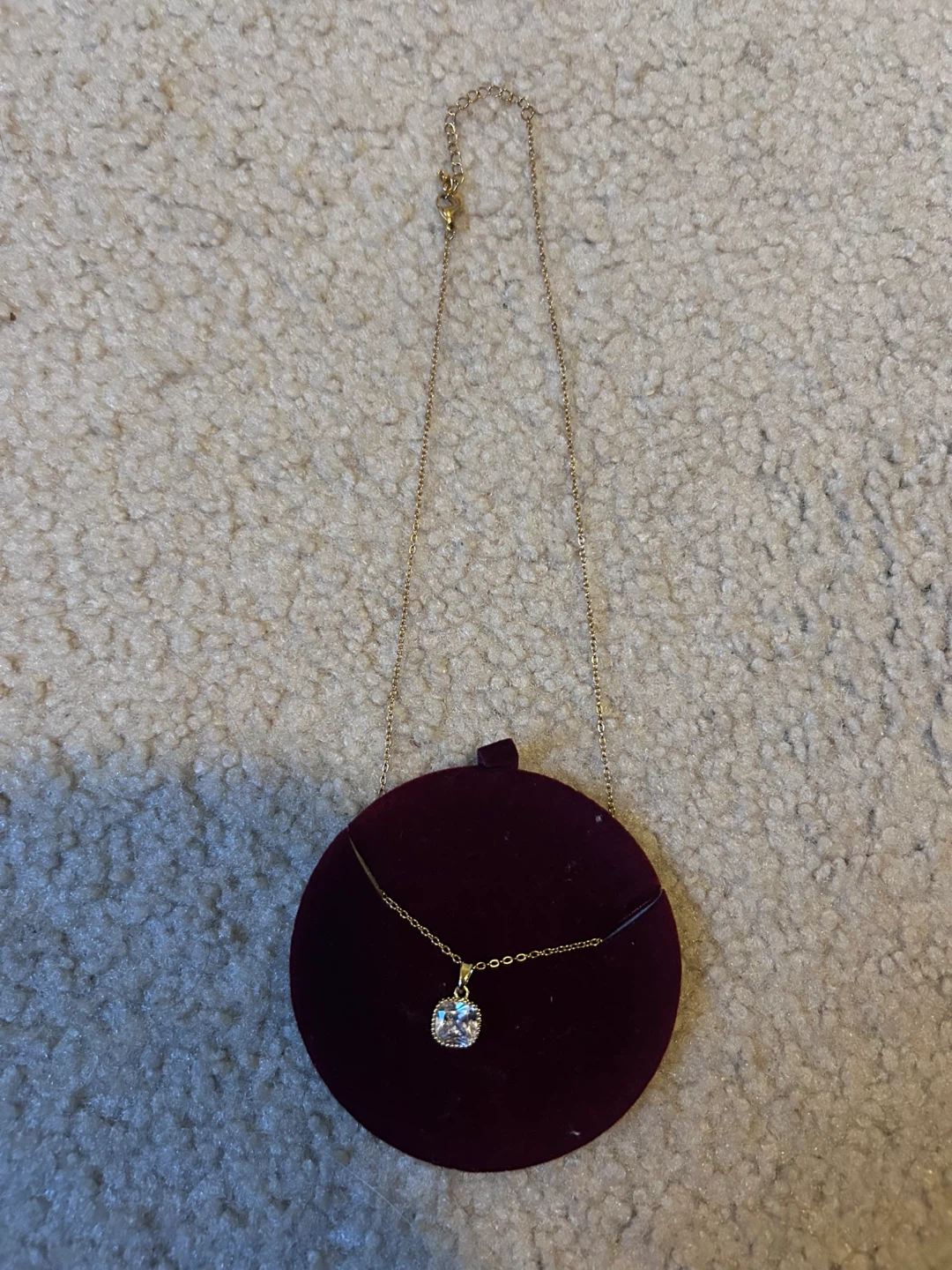 Gold-tone Necklace with Square Crystal Pendant - photo 4