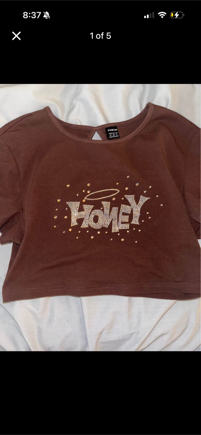 SHEIN Brown 'HONEY' Rhinestone Crop Top