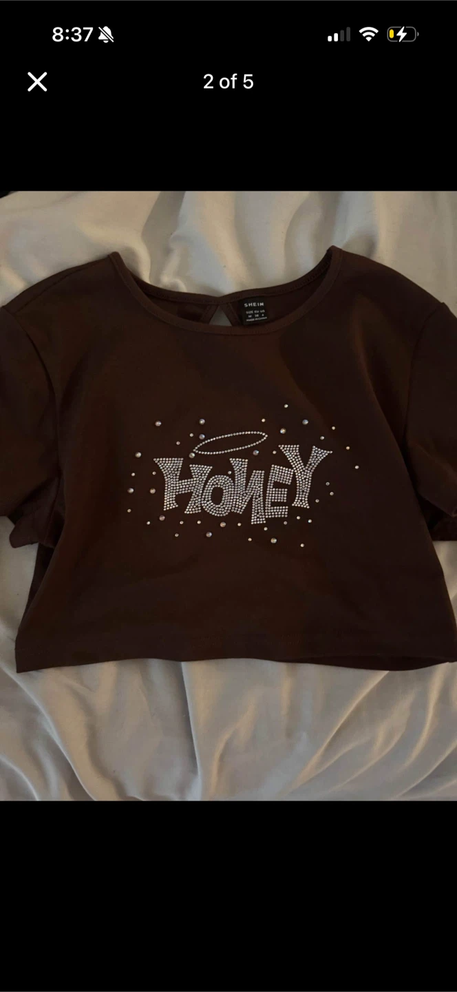 SHEIN Brown 'HONEY' Rhinestone Crop Top - photo 2