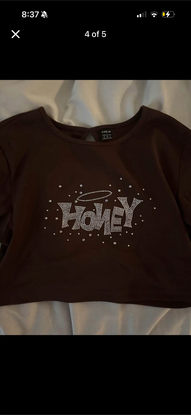 SHEIN Brown 'HONEY' Rhinestone Crop Top - photo 4