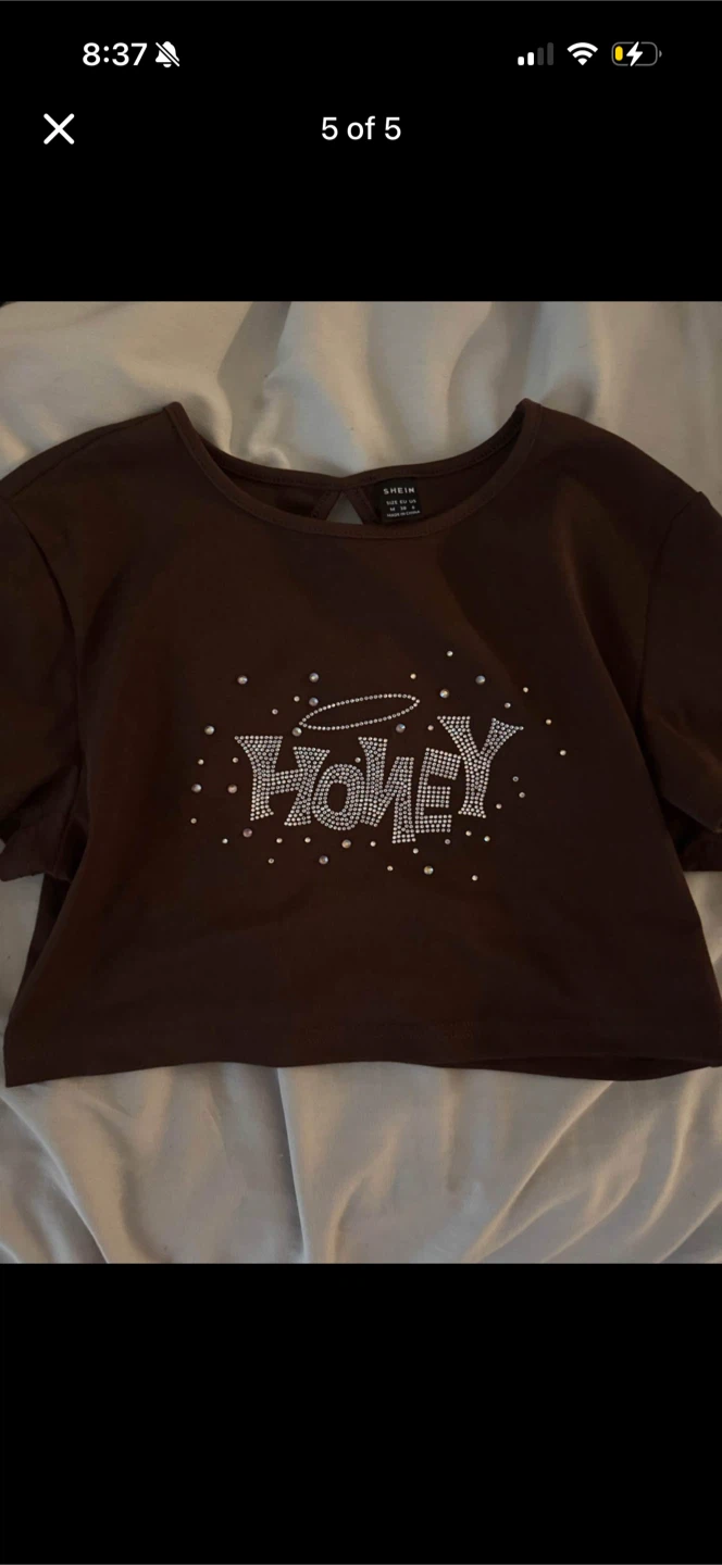 SHEIN Brown 'HONEY' Rhinestone Crop Top - photo 5