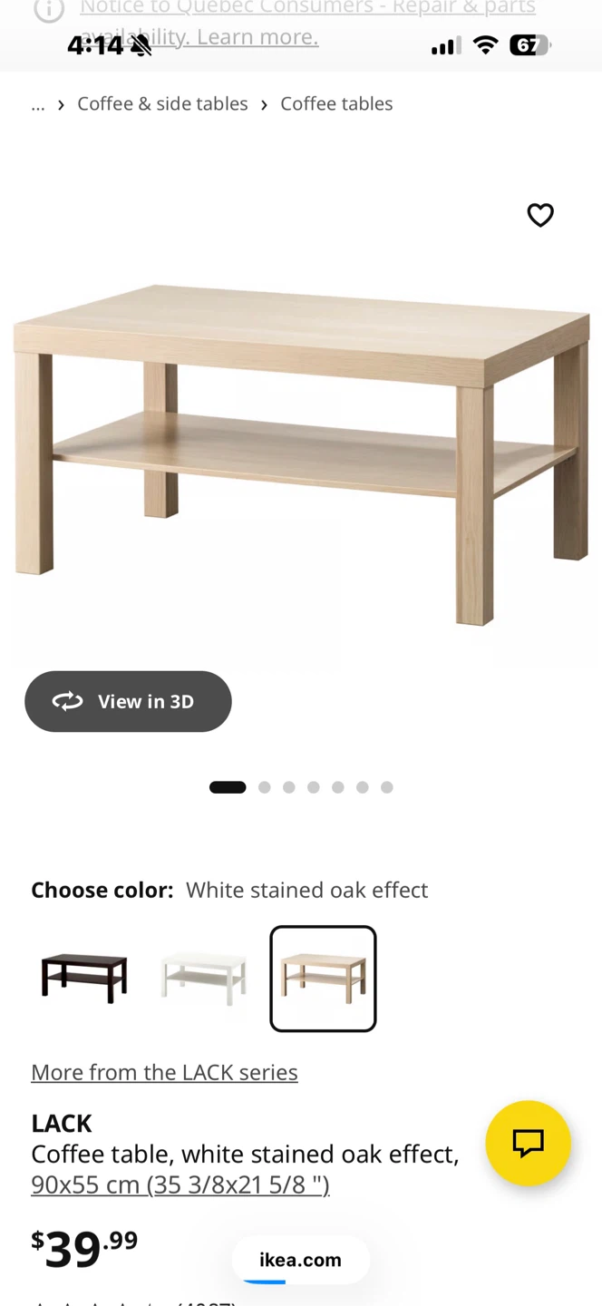 IKEA LACK Coffee Table - White Stained Oak Effect