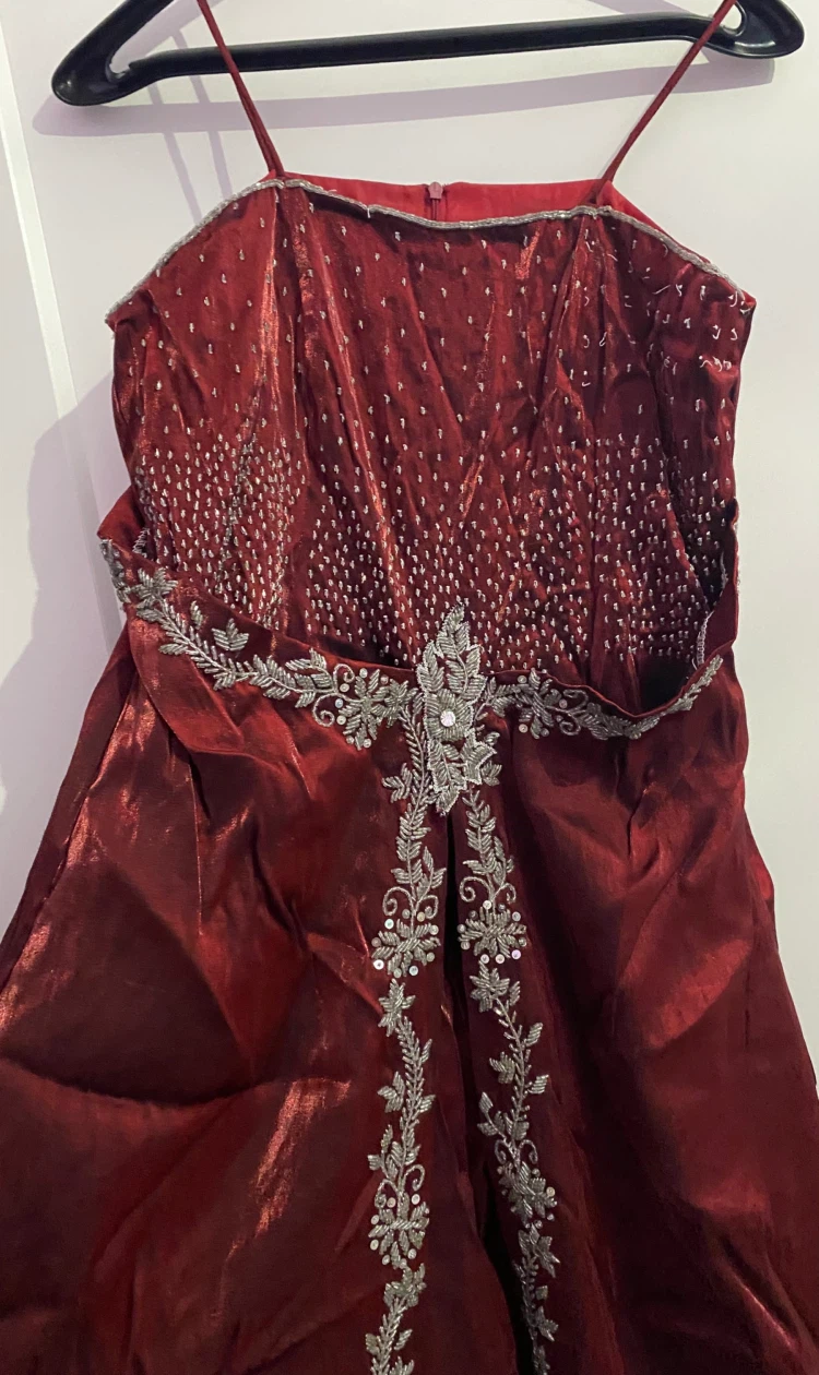 Maroon Beaded Formal Gown