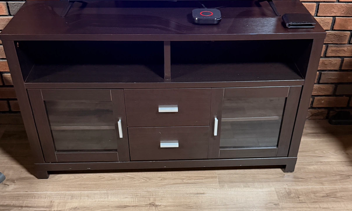 Dark Brown TV Stand with Cabinet and Drawer Storage