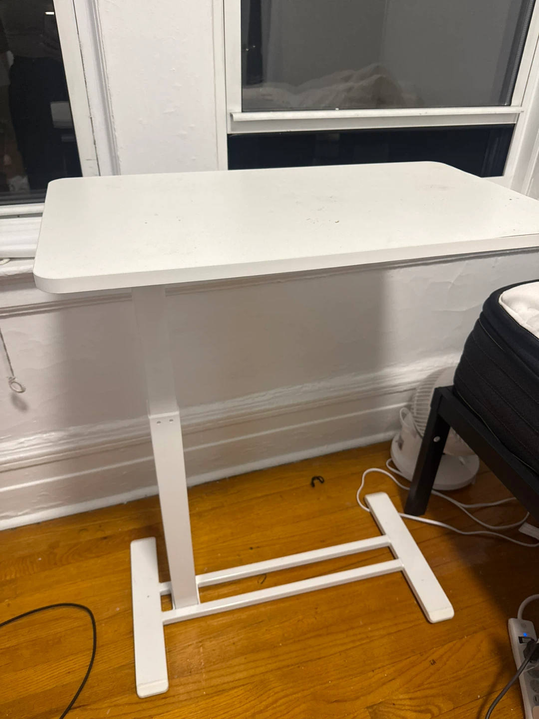 White Adjustable Height Rolling Bedside Table