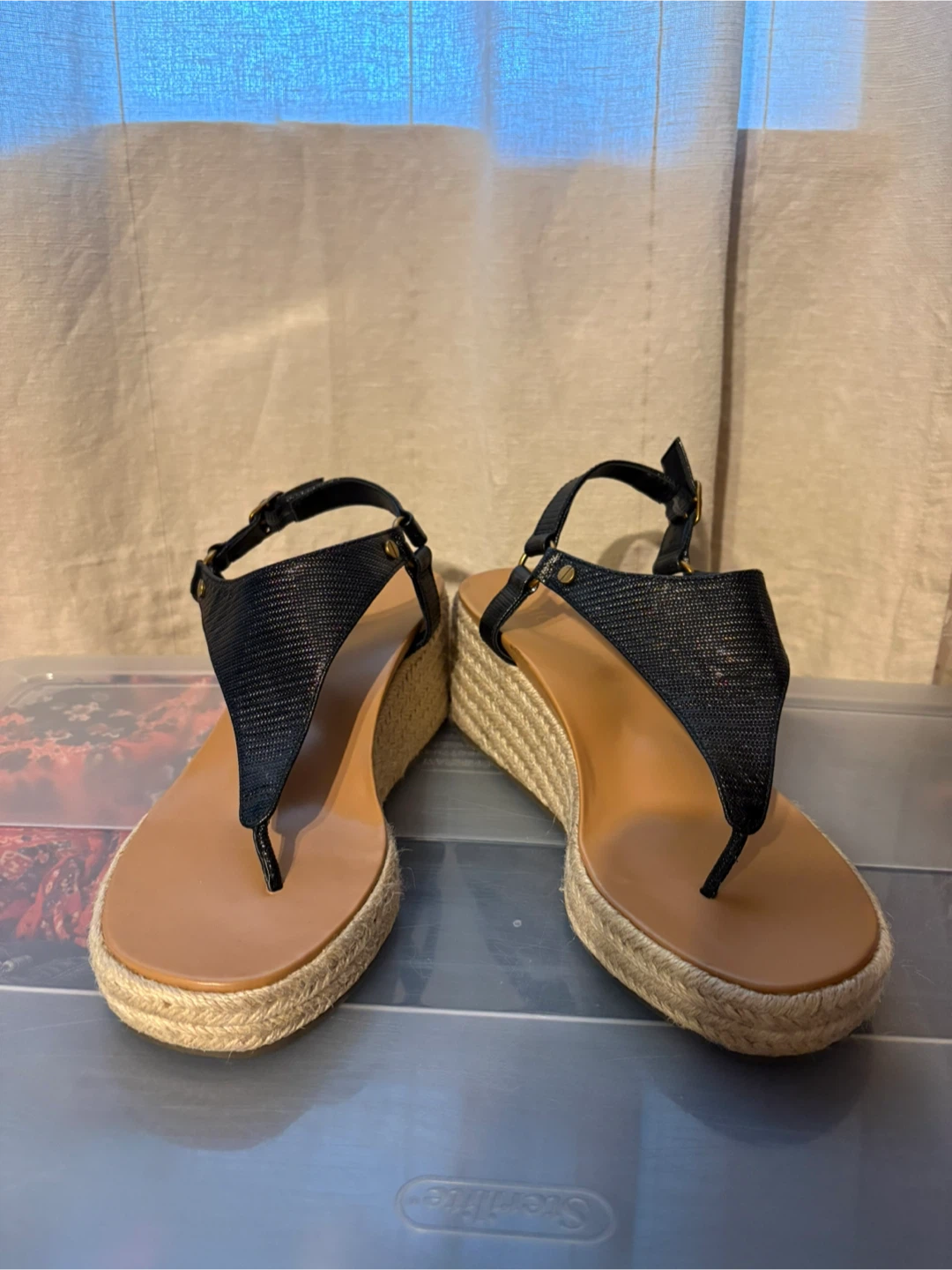 New Vionic Black Espadrille Wedge Sandals