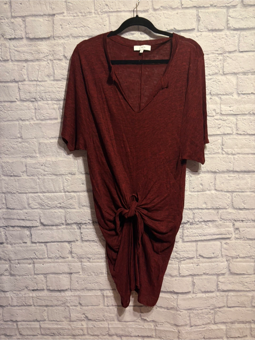 IRO Marled Burgandy V-Neck Knotted T-Shirt Small