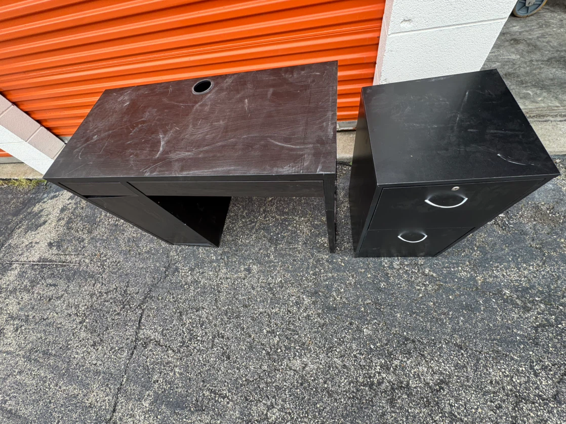 Black Desk with File Cabinet