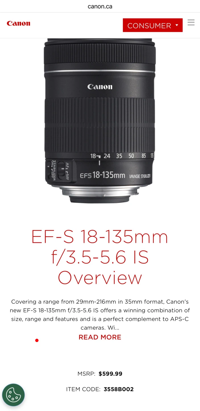 Canon EF-S 18-135mm f/3.5-5.6 IS Lens