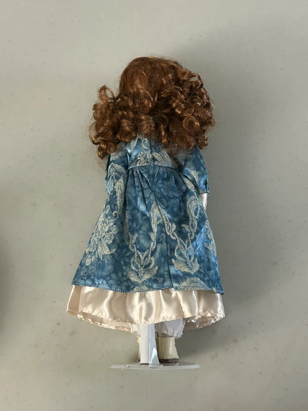 Collector’s  Porcelain Doll with Blue & Cream Dress with Stand - photo 4