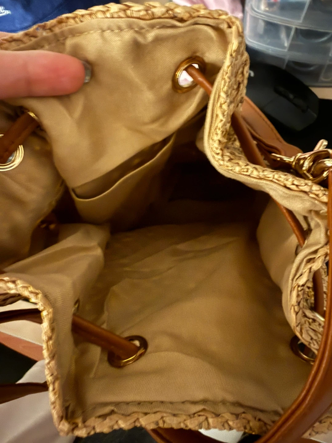 Straw Bucket Bag with Faux Leather Accents - photo 3