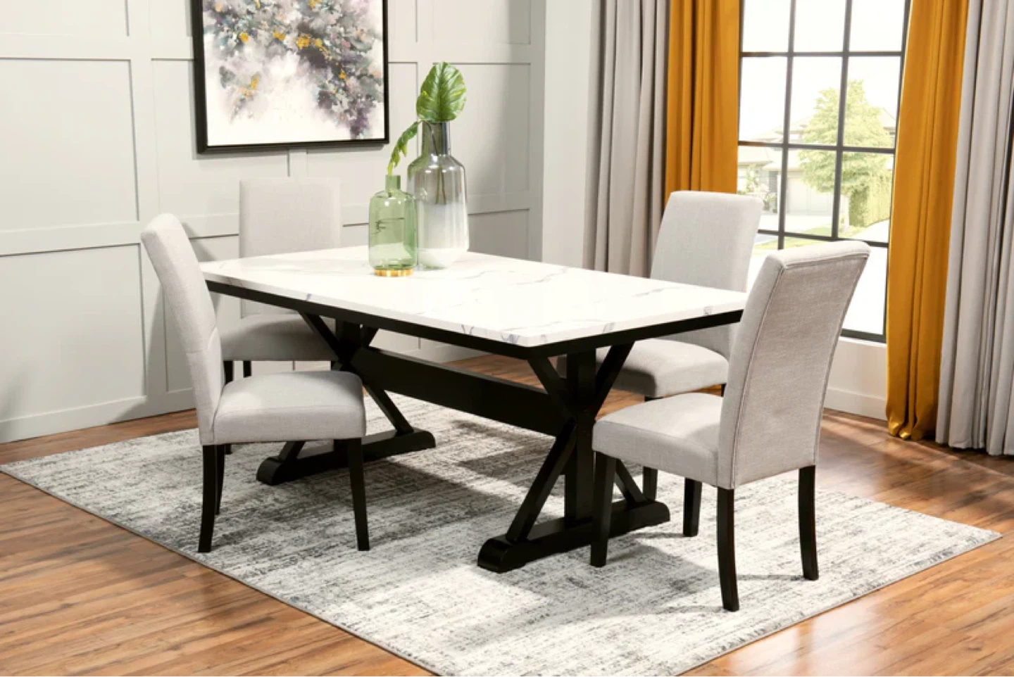 Dining Table - White Marble Top, Black Base