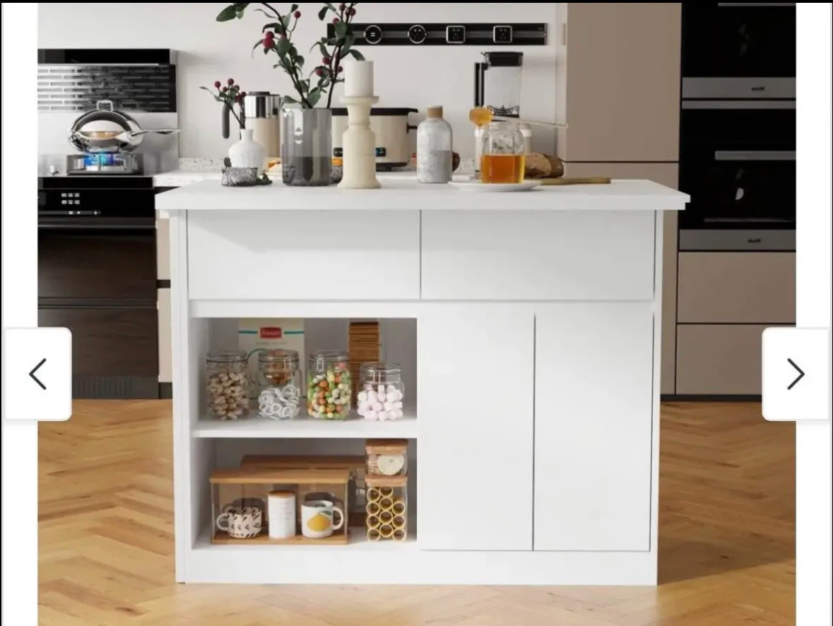 Brand New White Kitchen Island with Extendable Tabletop