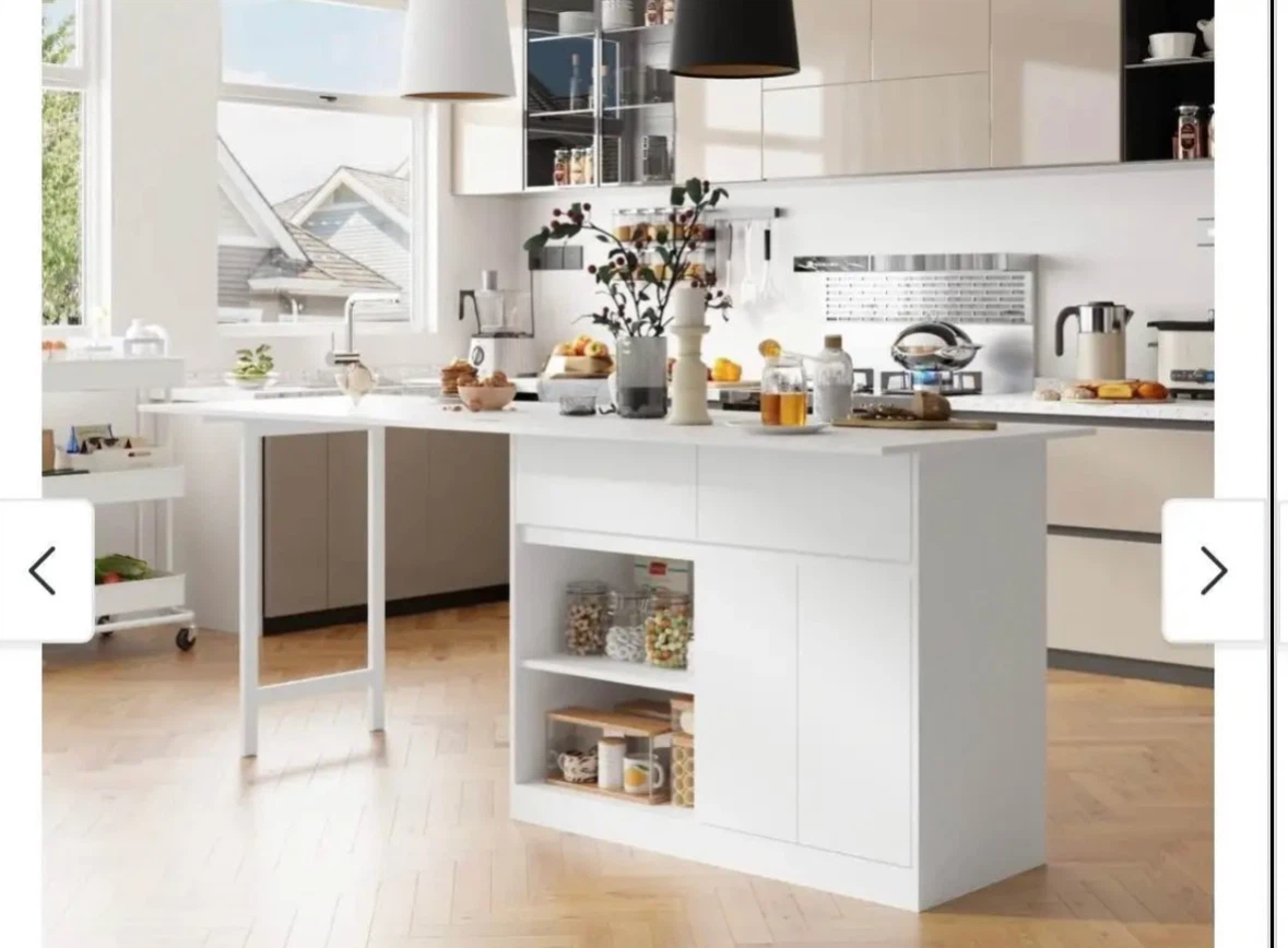 Brand New White Kitchen Island with Extendable Tabletop - photo 3