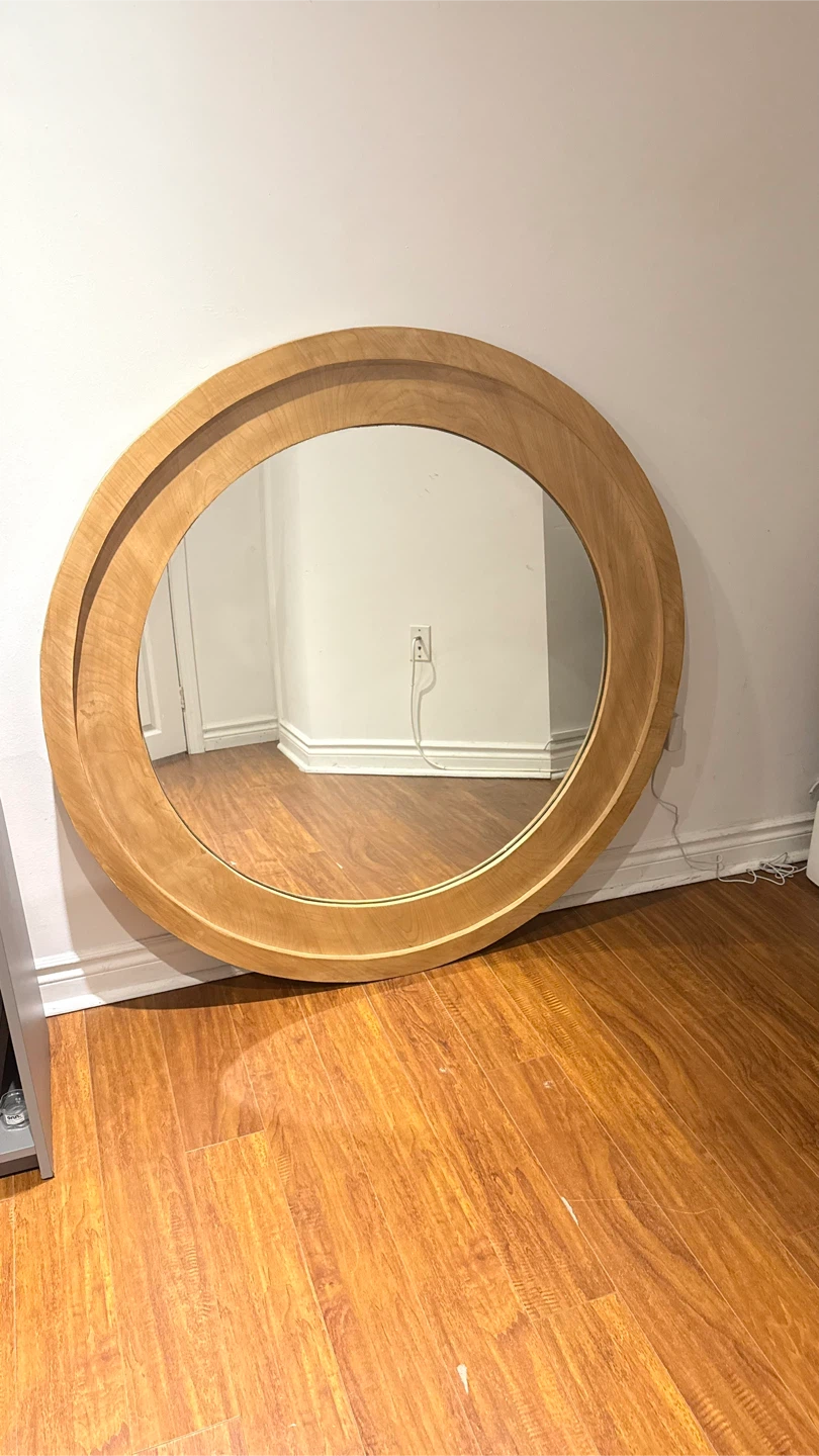 Round Wooden Framed Mirror - photo 2