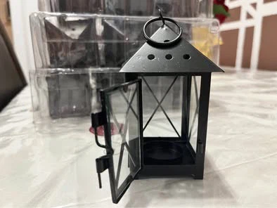 Set of 24 Mini Glass Black Metal Lanterns for Table Display
