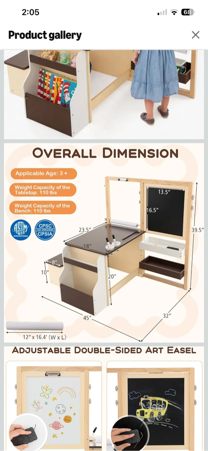 Adjustable Double-Sided Art Easel Desk for Kids - photo 3