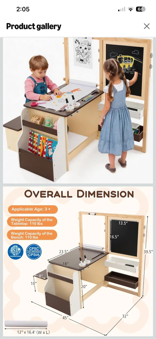 Adjustable Double-Sided Art Easel Desk for Kids - photo 4