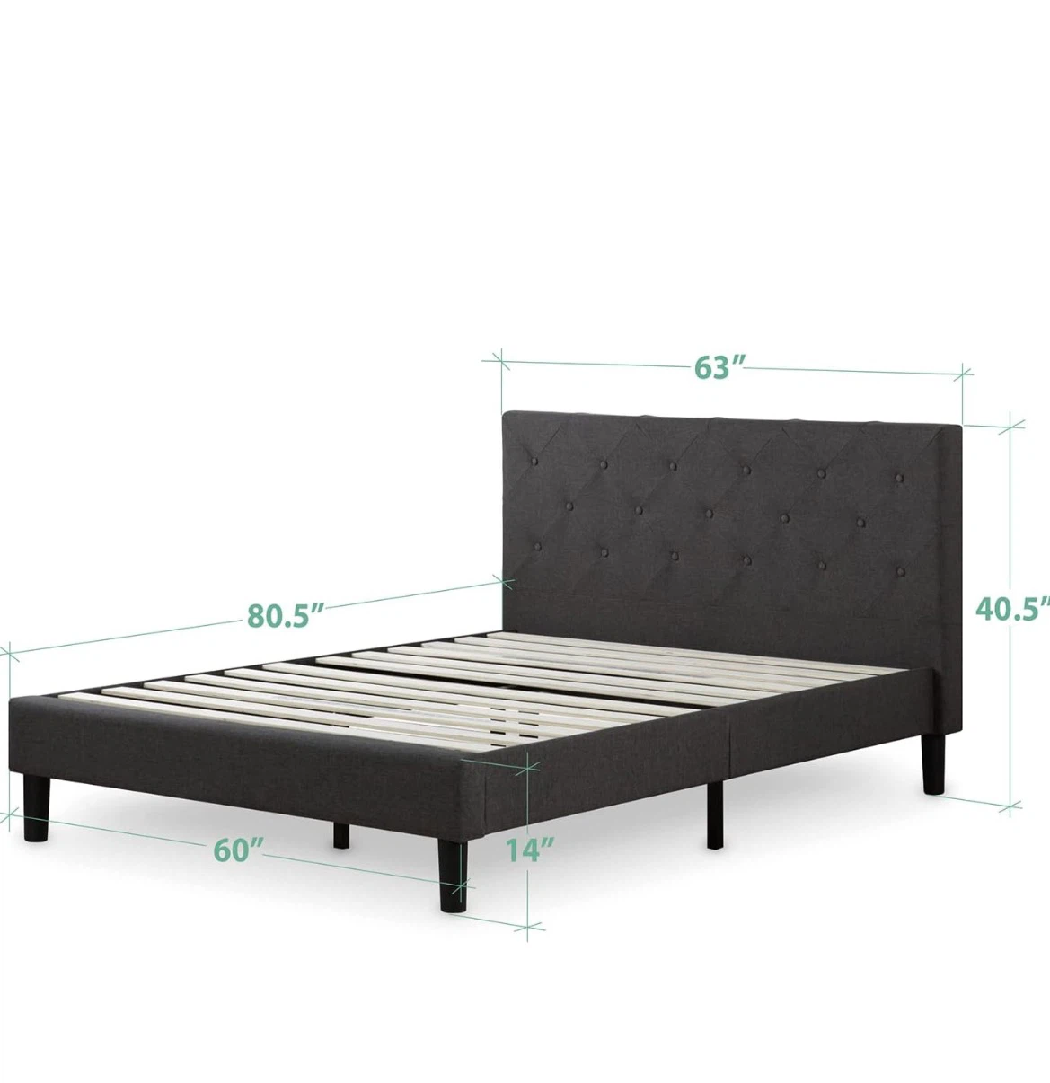 Dark Gray Upholstered Queen Bed Frame with Mattress