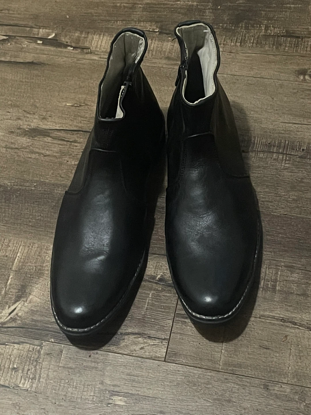 Black Leather Zipper Ankle Boots