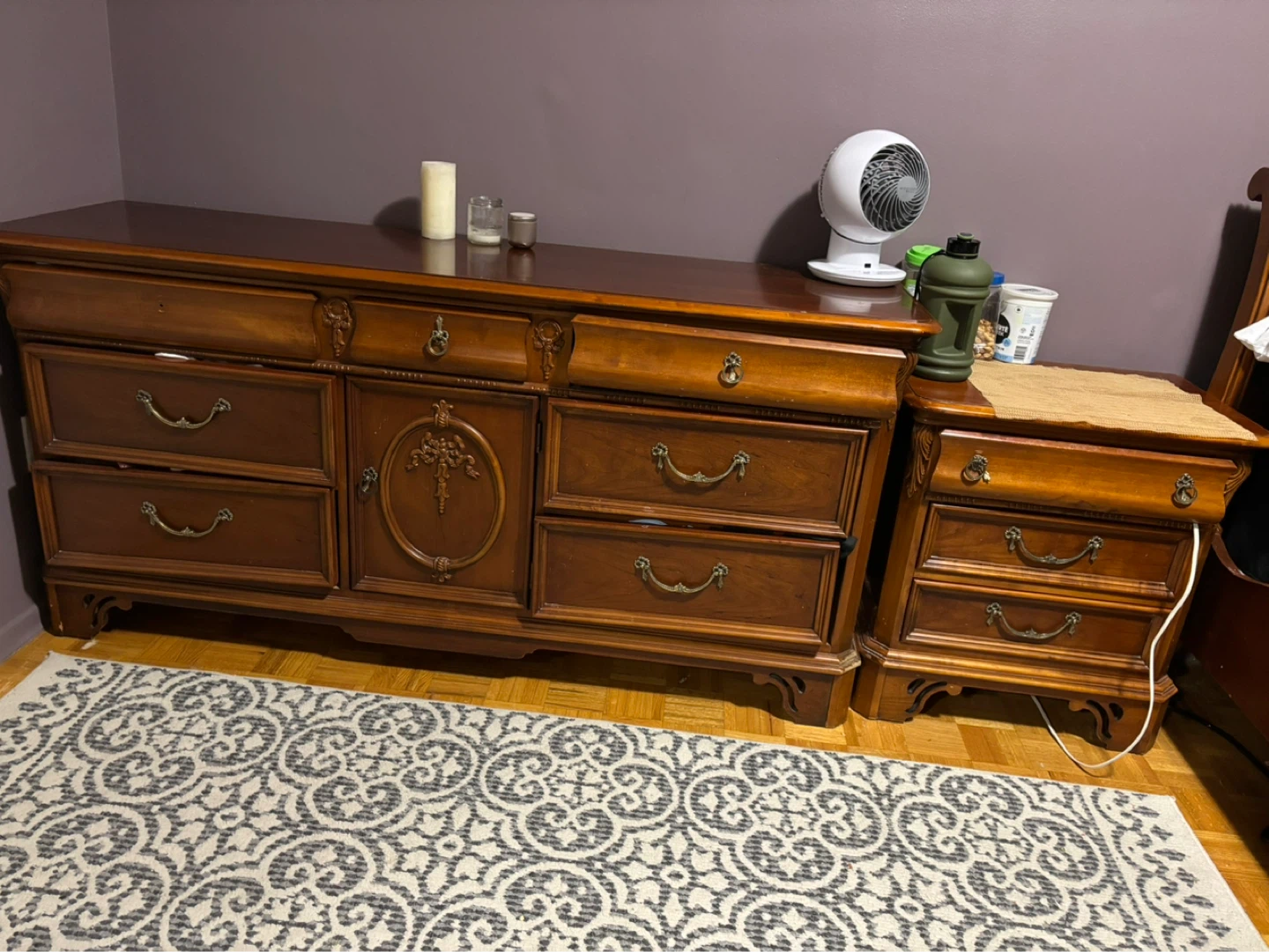 Oak Wood bed Dresser and Nightstand Set and bedroom bench . - photo 3