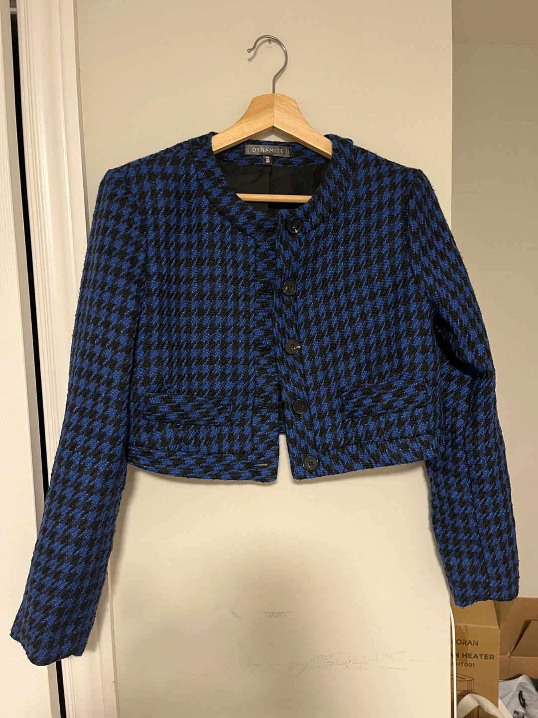Dynamite Blue Houndstooth Cropped Jacket Size P/S