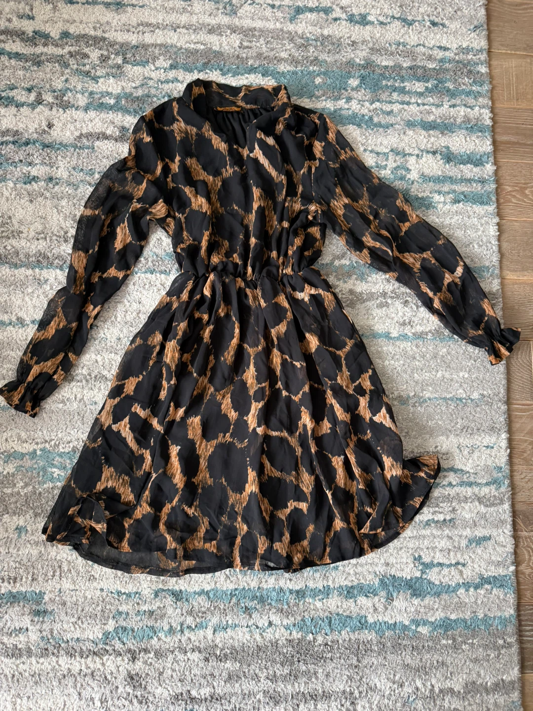 Black & Brown Animal Print Long Sleeve Dress