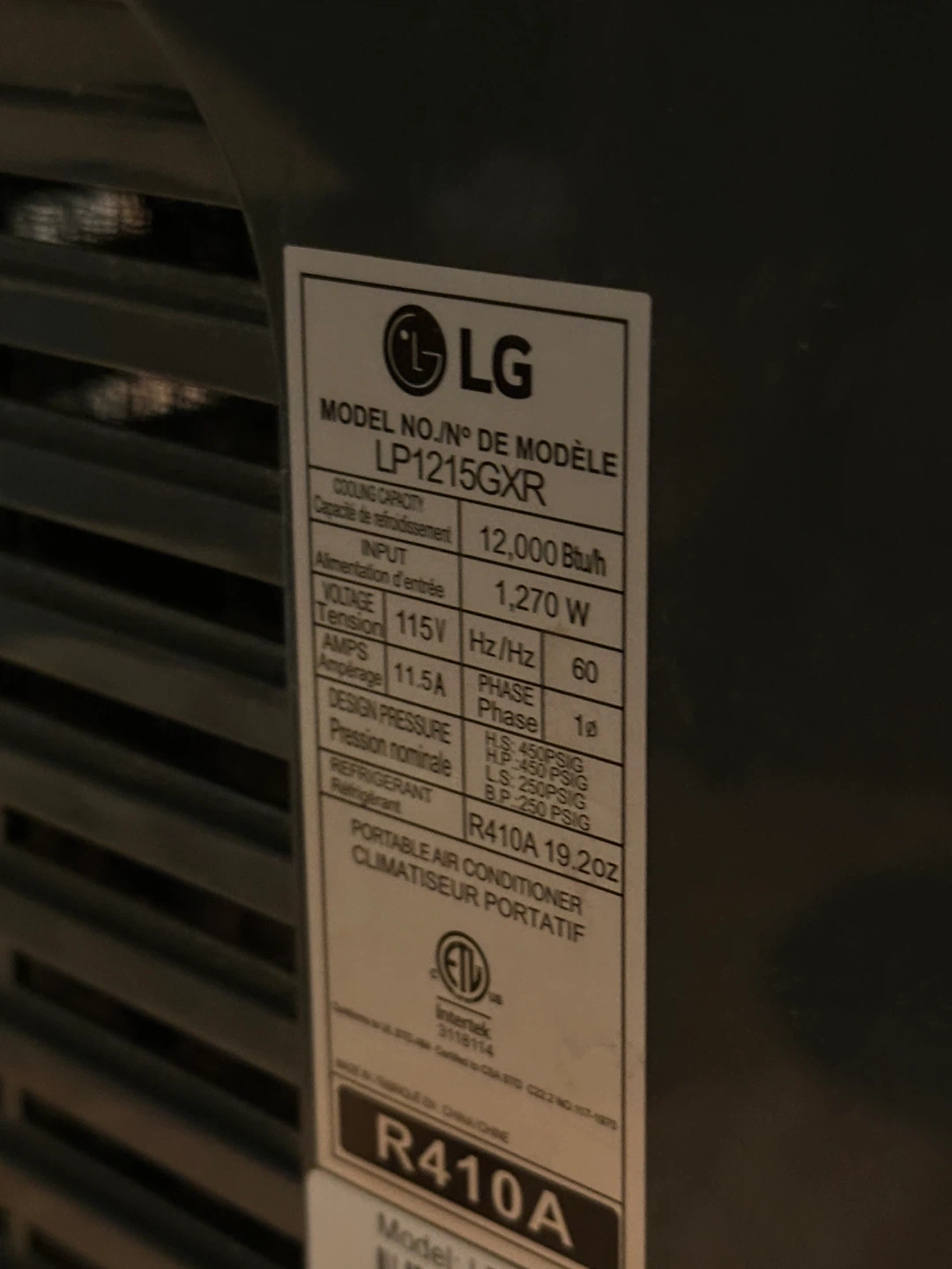 LG Portable Air Conditioner - photo 2