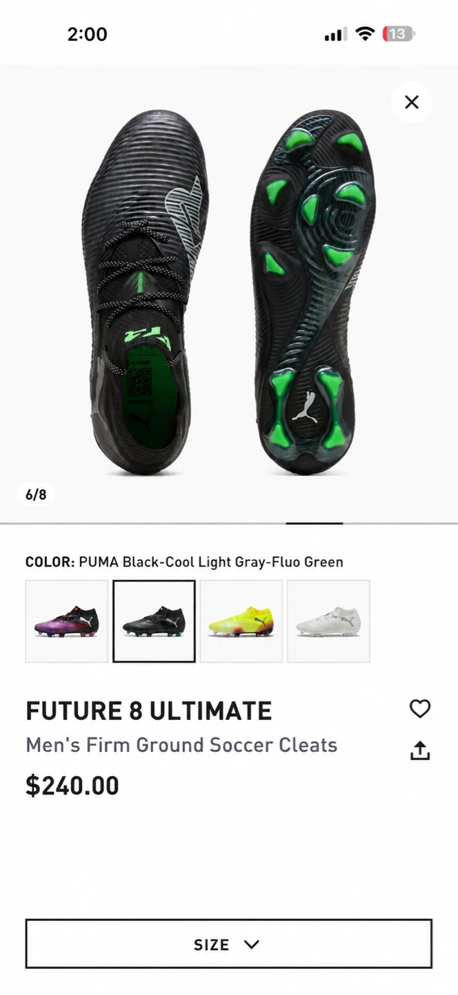 Puma Future 8 Ultimate Men's Soccer Cleats Black size 7.5