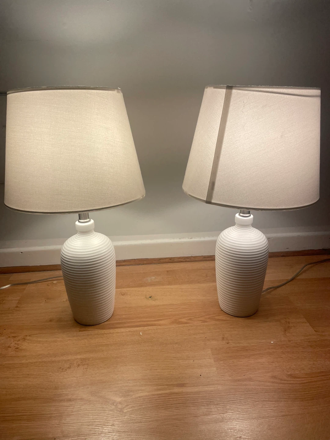Set of 2 White Ceramic Table Lamps with Neutral Shade