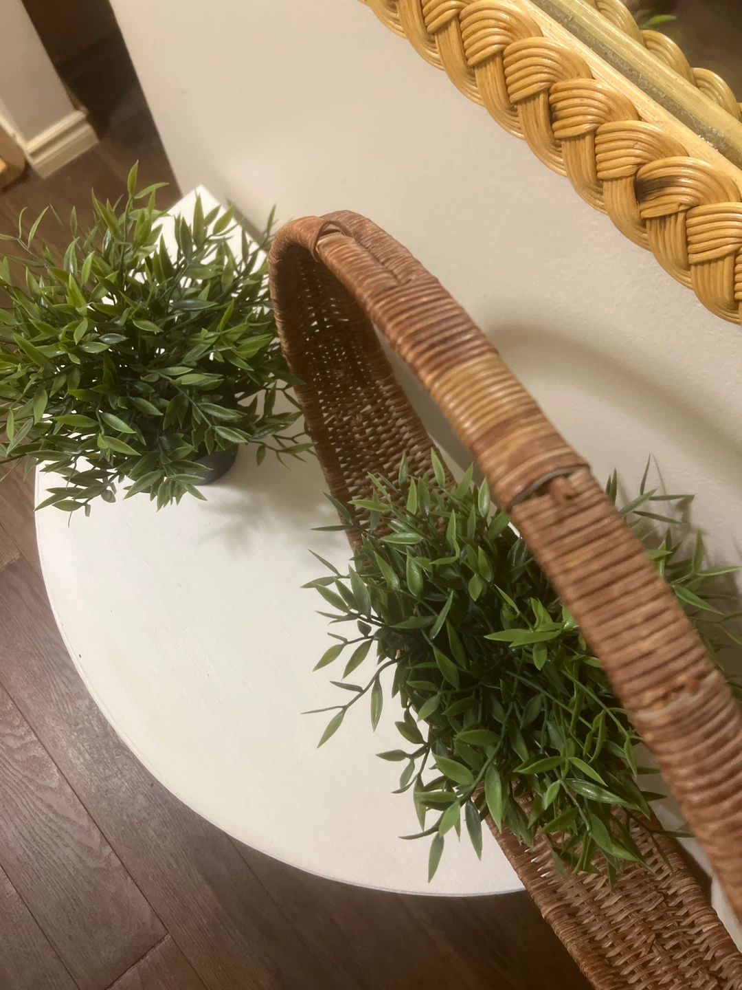 Vintage Woven Rattan Wall Decor with Faux Plants - photo 2