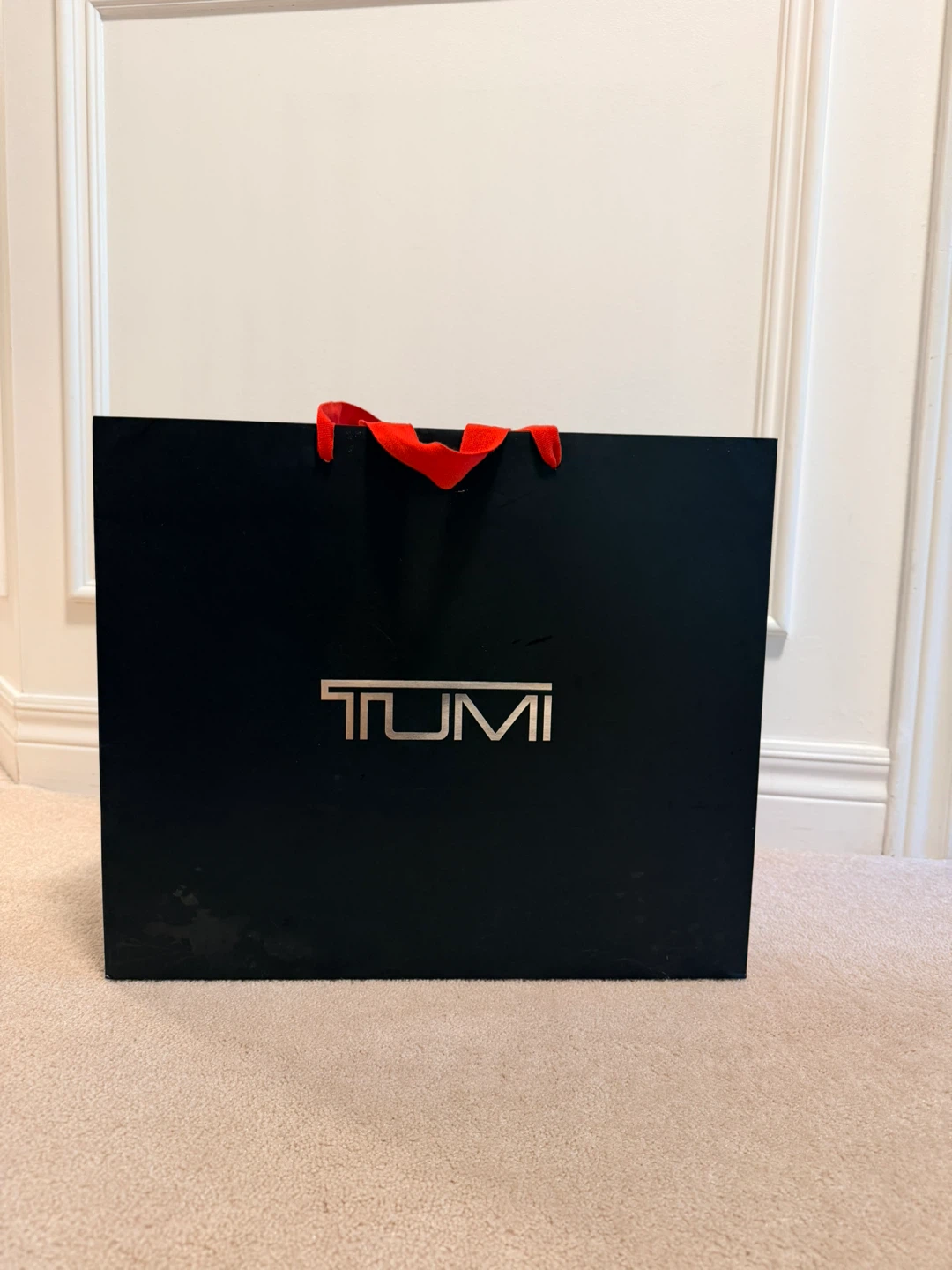 Tumi Black Shopping Bag with Red Ribbon