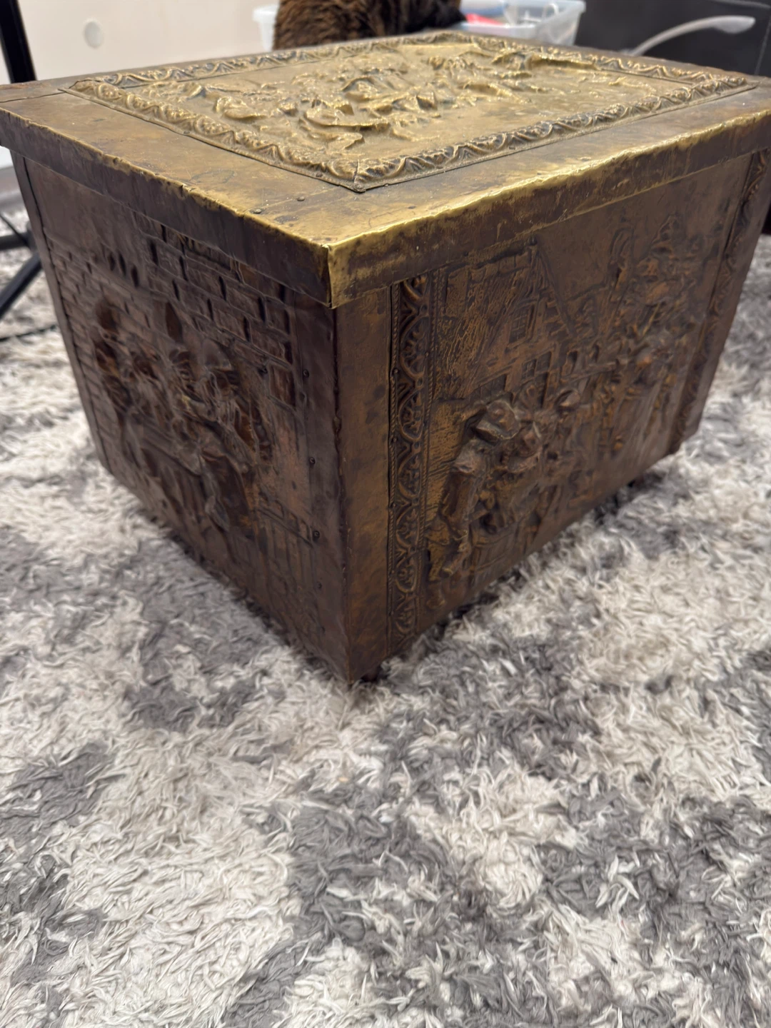 Vintage Embossed Brass Storage Box